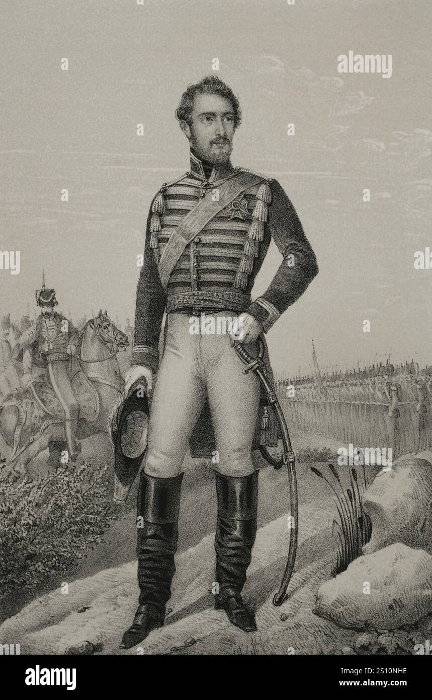 Carlo XV di Svezia (1826-1872). Nato Carl Ludvig Eugen. Re di Svezia e Norvegia (come Carlo IV) tra il 1859 e il 1872. Ritratto di Karl Ludvig come erede principe di Svezia. Disegno di C. Legrand. Litografia di J. Donon. "Reyes Contemporaneos" (Re contemporanei). Volume III. Pubblicato a Madrid, 1854. Foto Stock