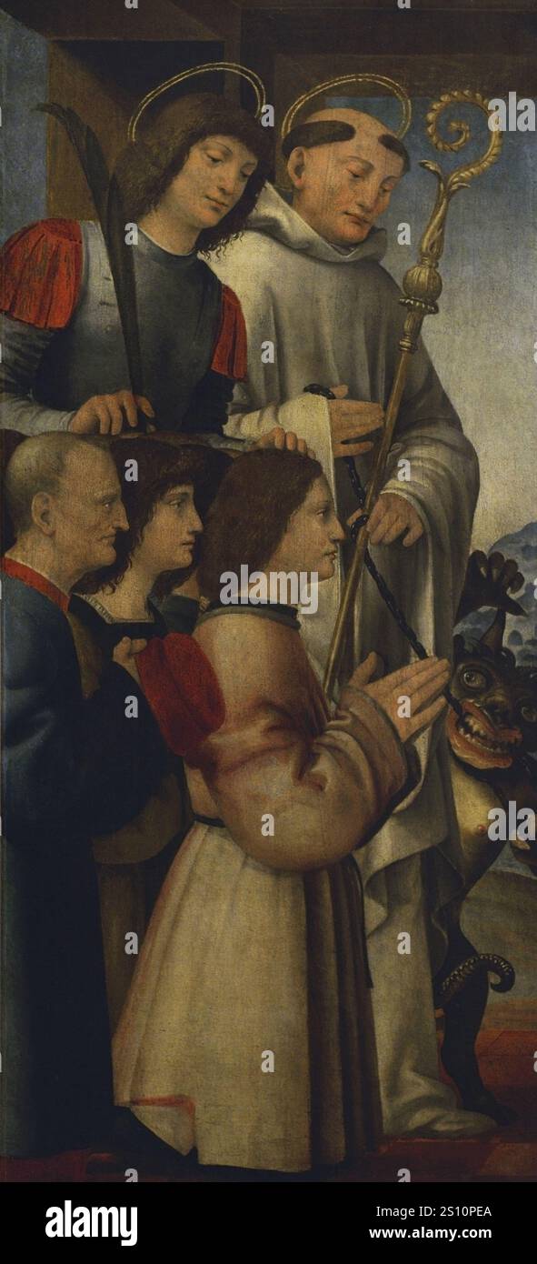 Pseudo Boltraffio. Nome dato ad un ignoto pittore della scuola lombarda, attivo a Milano tra il 1500 e il 1530. Santi Gervase e Bernardo con devoti, 1510-1515. Olio su pannello di legno. Pinacoteca Castello Sforzesco, Milano, Italia. Foto Stock