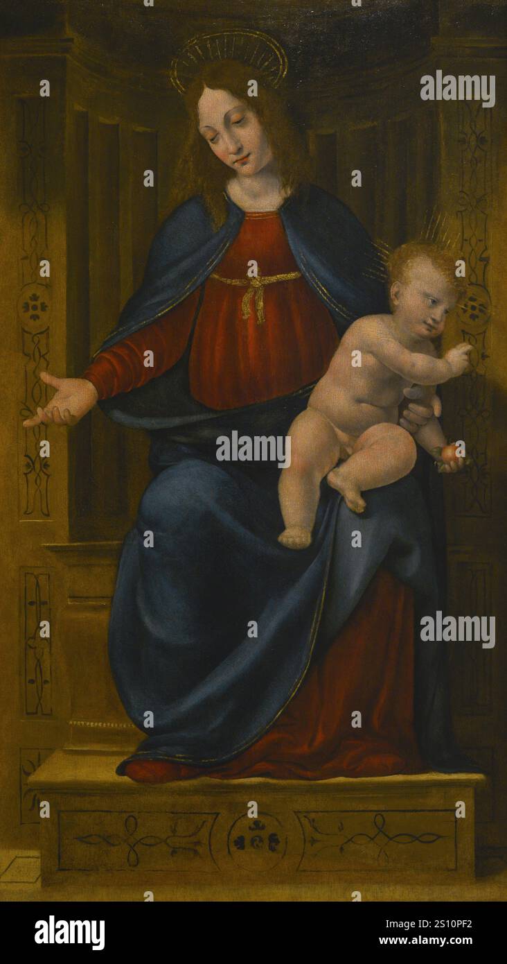 Pseudo Boltraffio. Nome dato ad un ignoto pittore della scuola lombarda, attivo a Milano tra il 1500 e il 1530. Madonna in trono con bambino, 1510-1515. Olio su pannello di legno. Pinacoteca Castello Sforzesco, Milano, Italia. Foto Stock