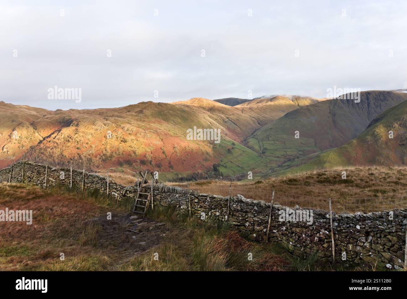 Rest Dodd, The Knott, High Street e Gray Crag, dal Hartsop Upon How Path, Lake District, Cumbria, Regno Unito Foto Stock
