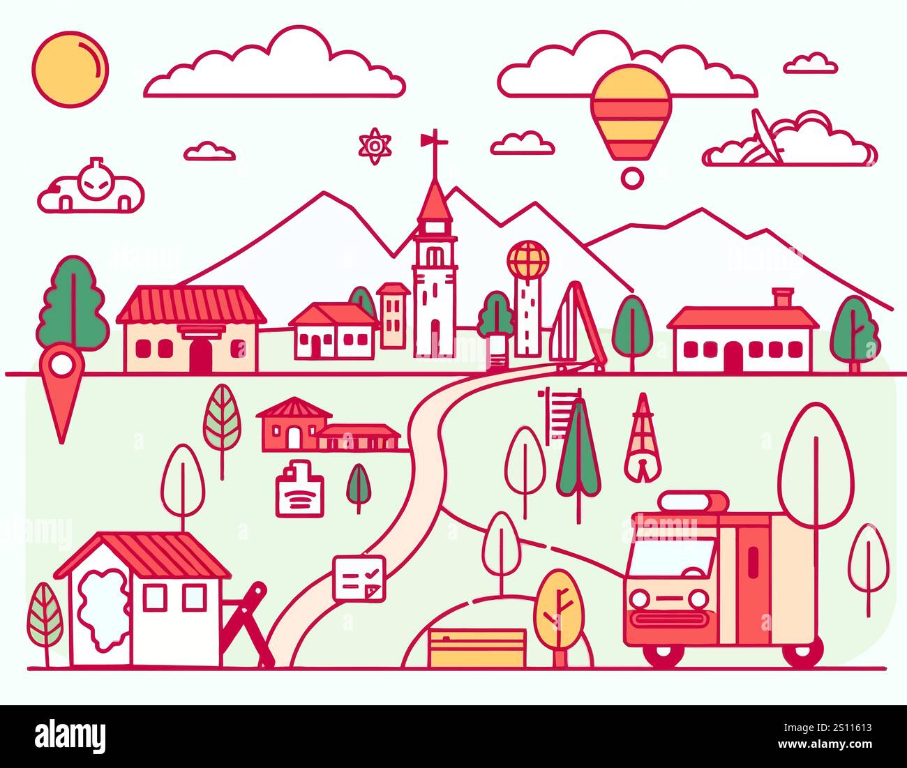 Icone lineari sul business e sui viaggi Illustrazione Vettoriale