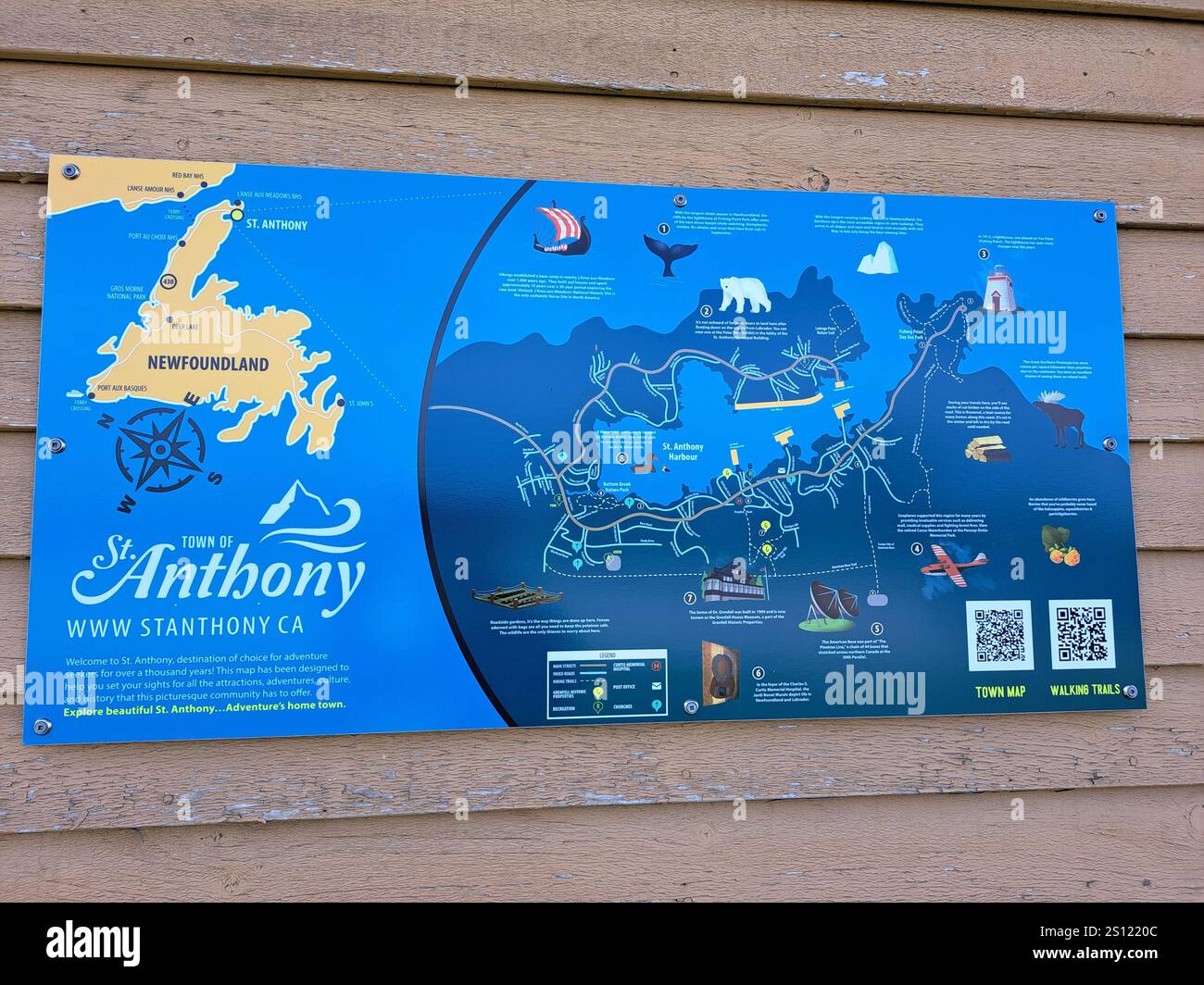 Cartello informativo sulla città di St. Anthony, Newfoundland & Labrador, Canada Foto Stock