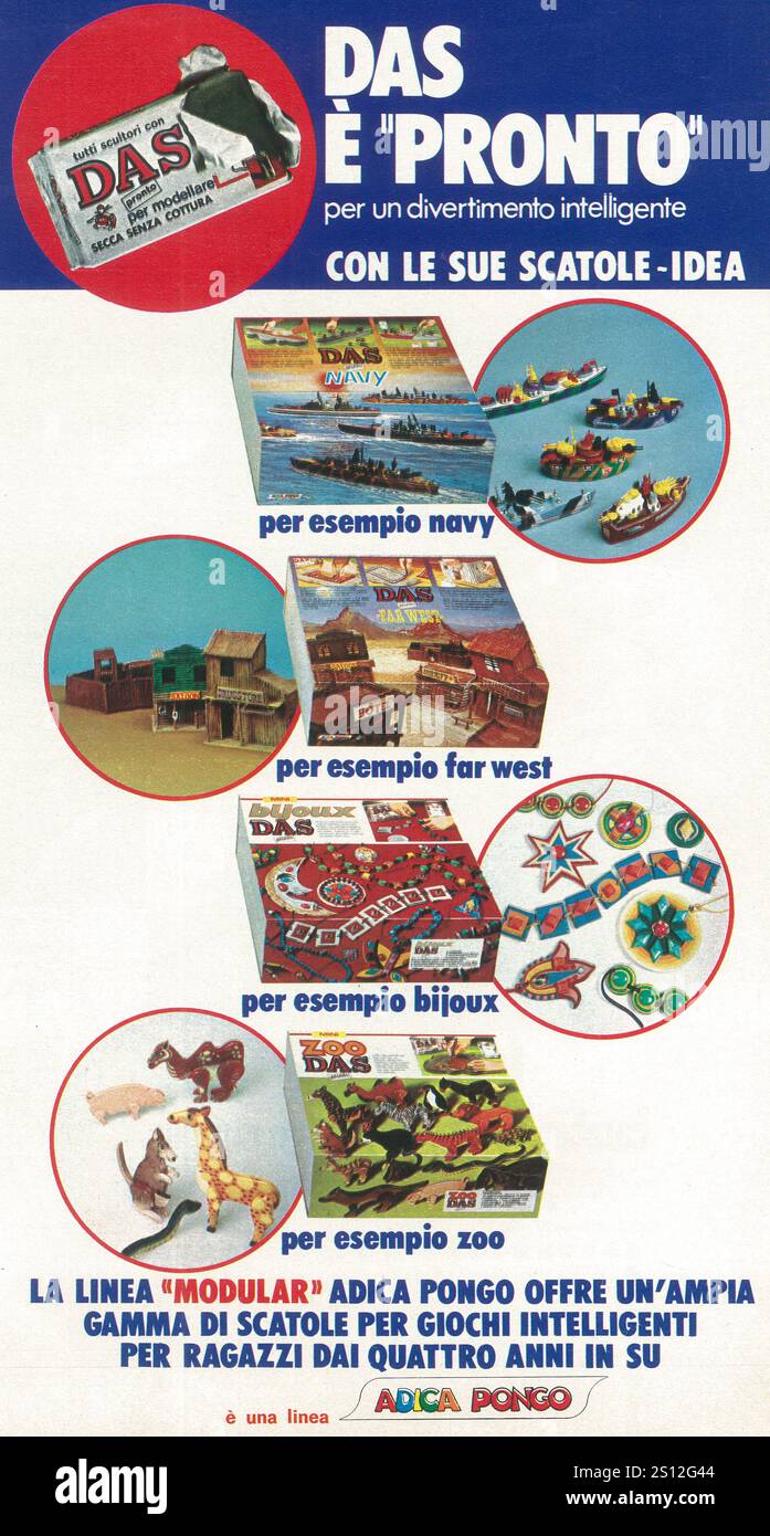 1977 annuncio italiano DAS Adica Pongo costruttore di modellini giocattolo Foto Stock
