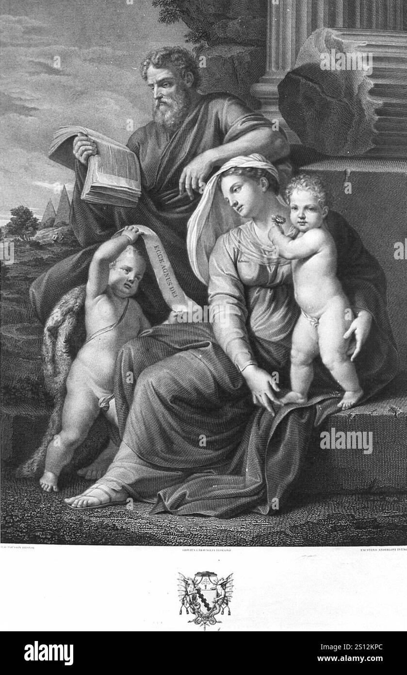 Faustino Anderloni (attribuito) - Sacra famiglia con San Giovanni Battista bambino, 0300216141. Foto Stock