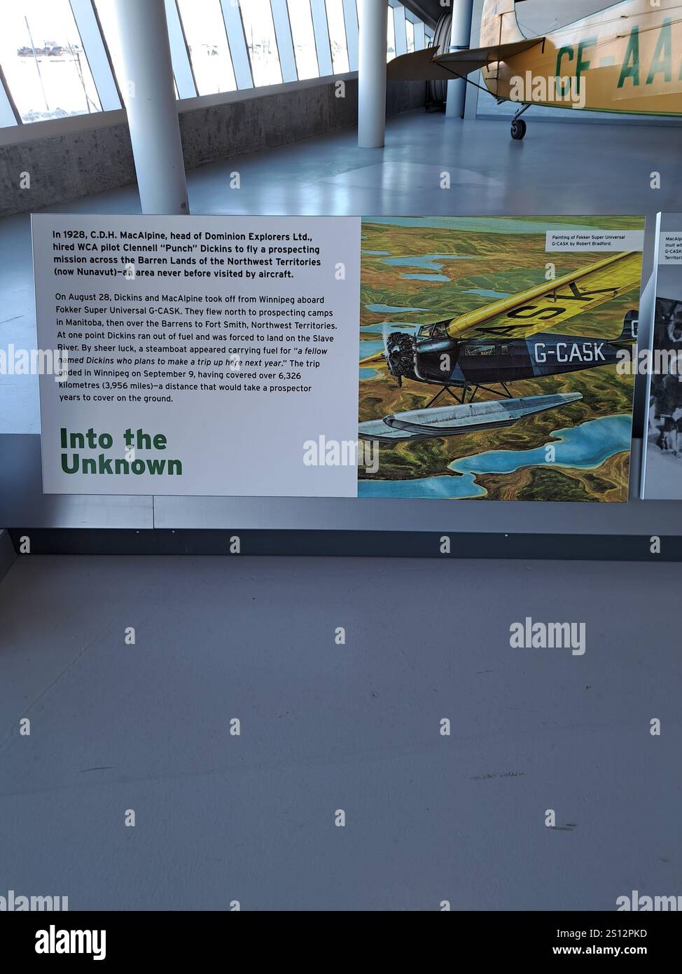 Nel cartello sconosciuto del Royal Aviation Museum of Western Canada a Winnipeg, Manitoba, Canada Foto Stock