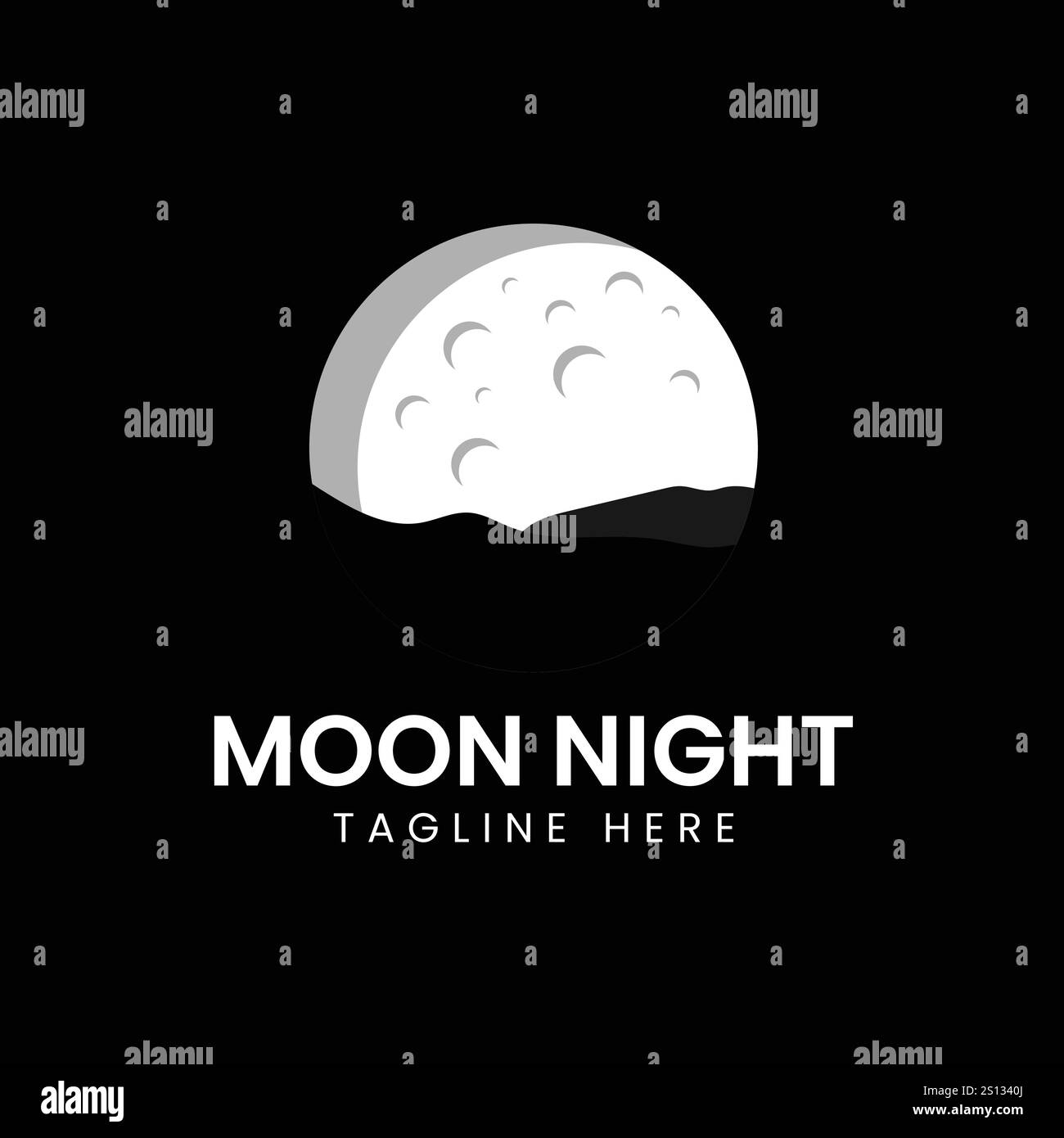 notte montagna con logo a mezzaluna simbolo vettore icona disegno grafico Illustrazione Vettoriale