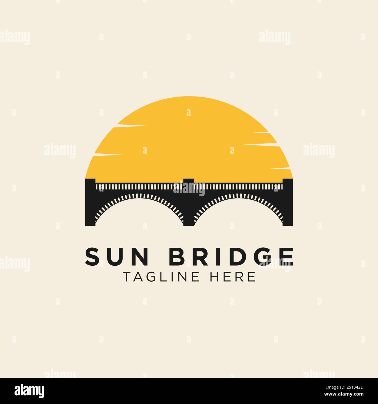 Modello del logo del tramonto e del ponte Illustrazione Vettoriale
