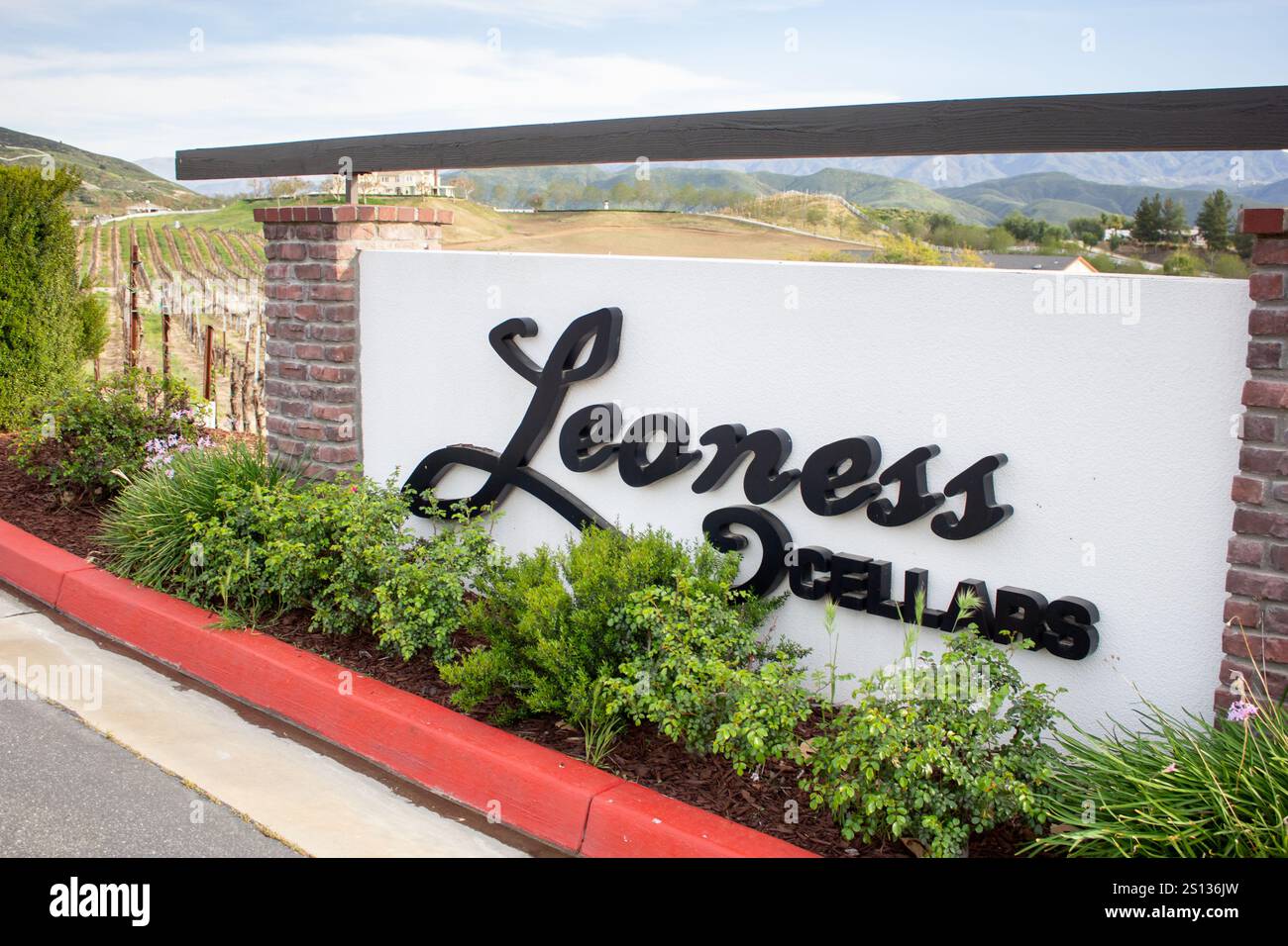 Temecula, California, Stati Uniti - 04-08-2019: Una vista di un cartello Leoness Cellars. Foto Stock