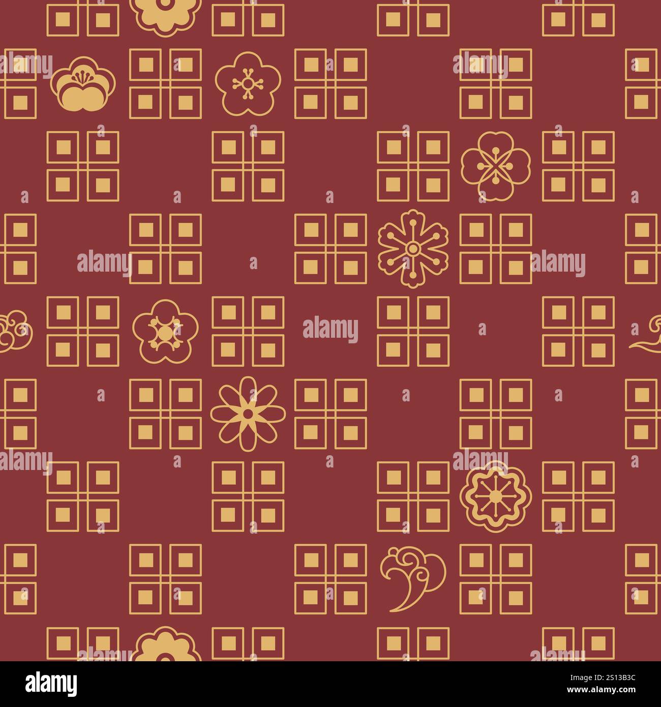 Motivo senza cuciture per piastrelle floreali simmetriche Illustrazione Vettoriale