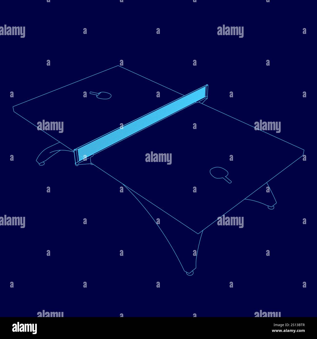 Disegno blu di un tavolo da ping pong con una rete blu. La tabella è visualizzata in blu Illustrazione Vettoriale