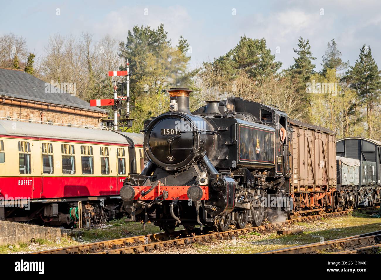 BR "1500" classe 0-6-0PT N. 1501, Buckfastleigh, Devon, Inghilterra, Regno Unito Foto Stock