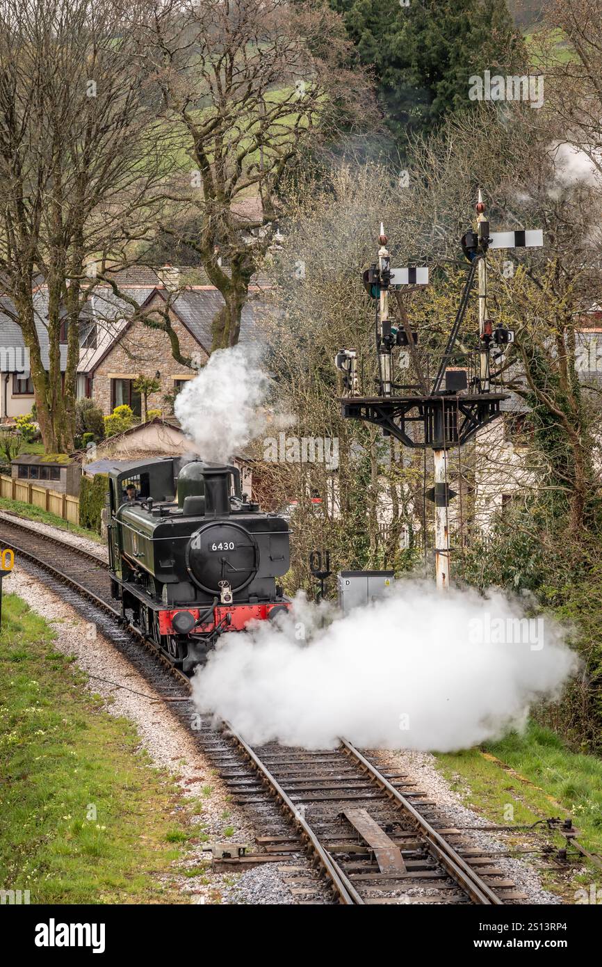 BR '64xx' classe 0-6-0PT n. 6430, stazione di Buckfastleigh sulla South Devon Railway, Devon, Inghilterra, Regno Unito Foto Stock