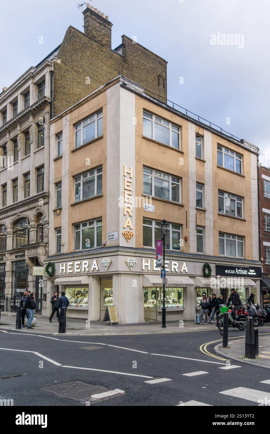 Sede di Heera Diamonds, gioielleria, a Hatton Garden, Londra. Foto Stock