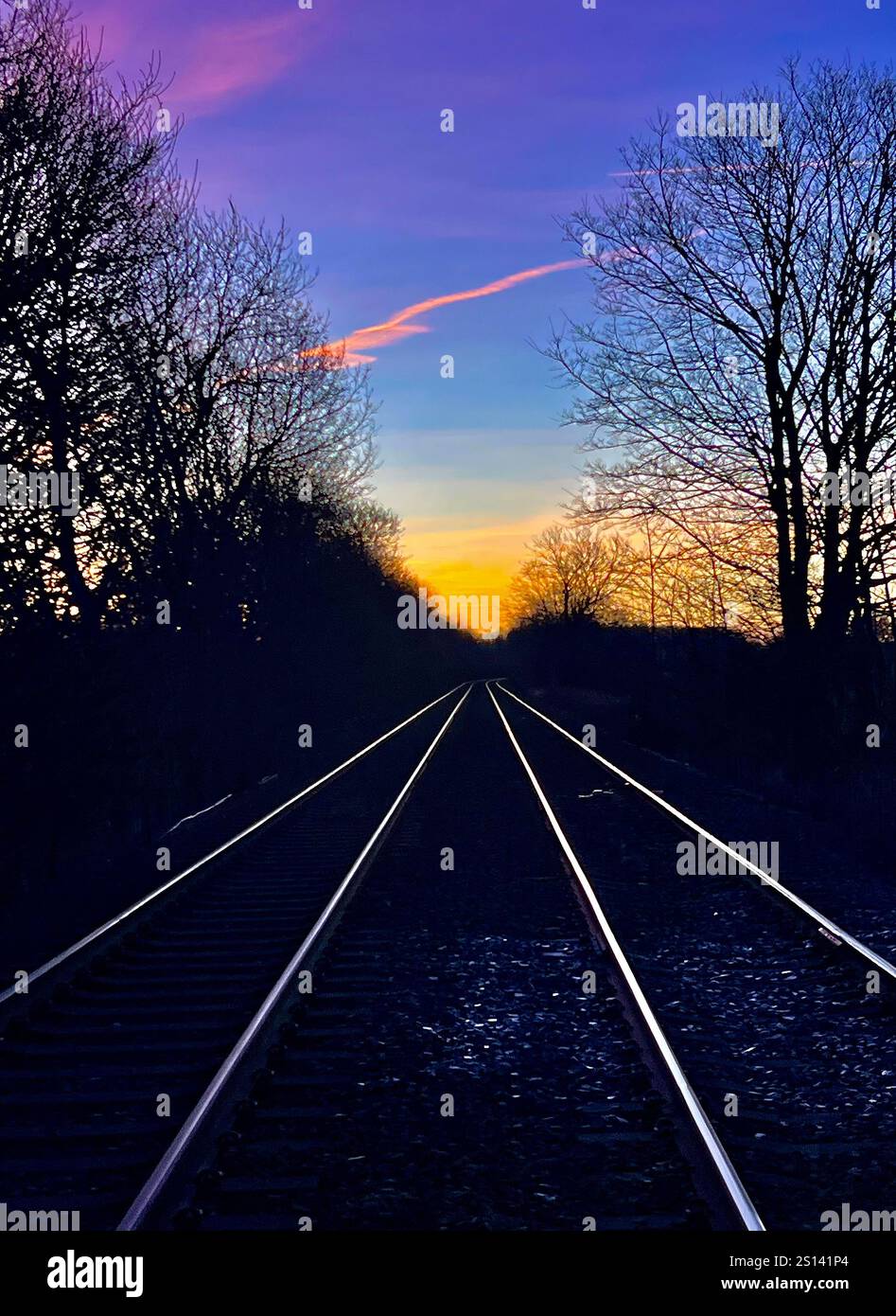 Linee ferroviarie per il tramonto North Yorkshire, Regno Unito Foto Stock