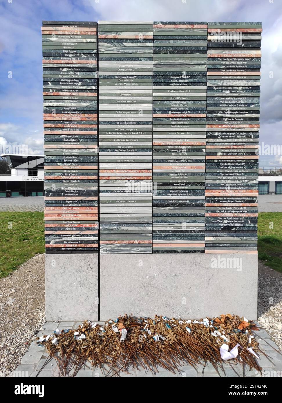 monumento dei nomi, memoriale di guerra che commemora le vittime della seconda guerra mondiale ad Anversa, Belgio, Fiandre, Anversa Foto Stock