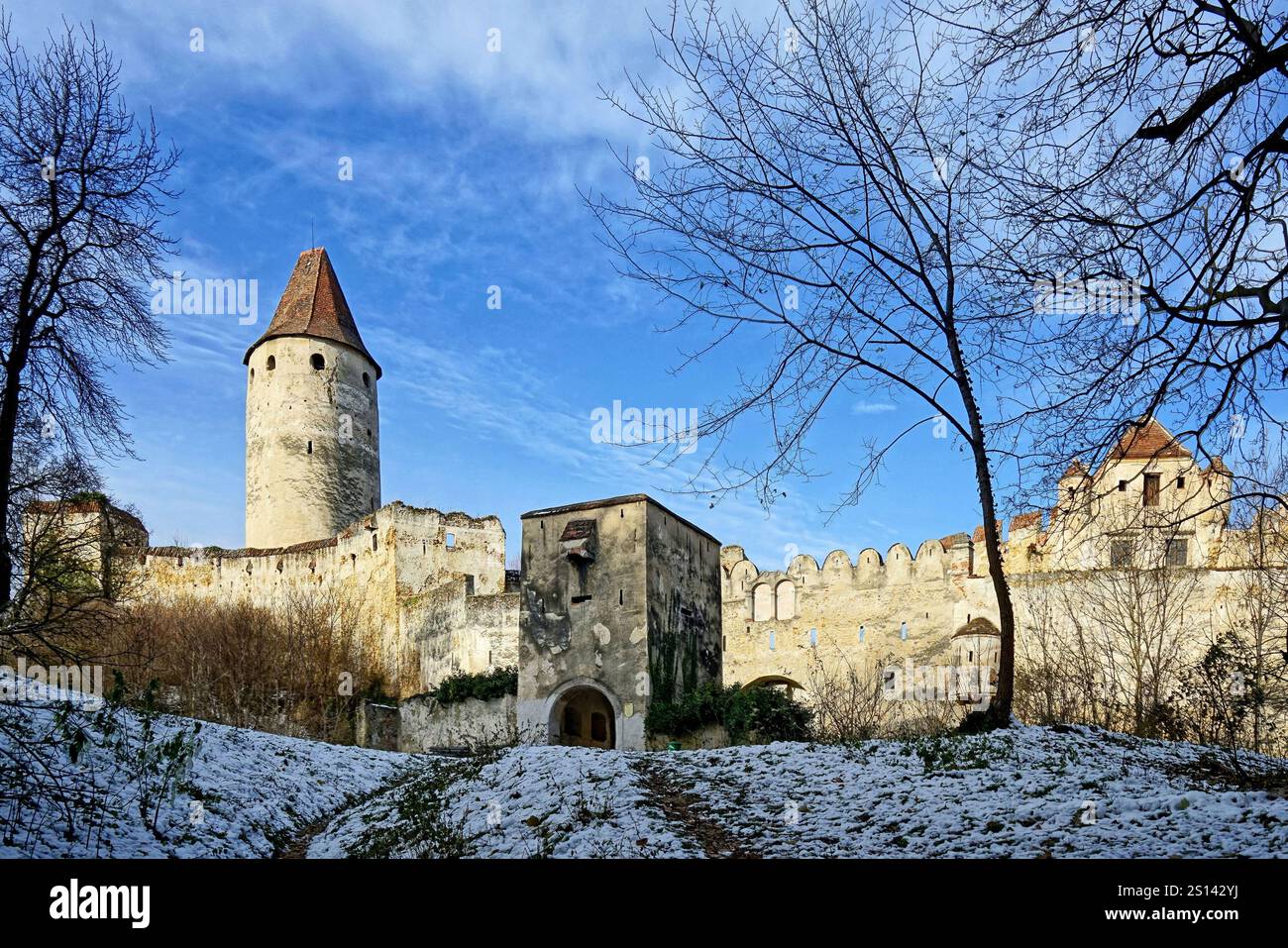 Castello di Seebenstein in inverno, Austria, bassa Austria Foto Stock