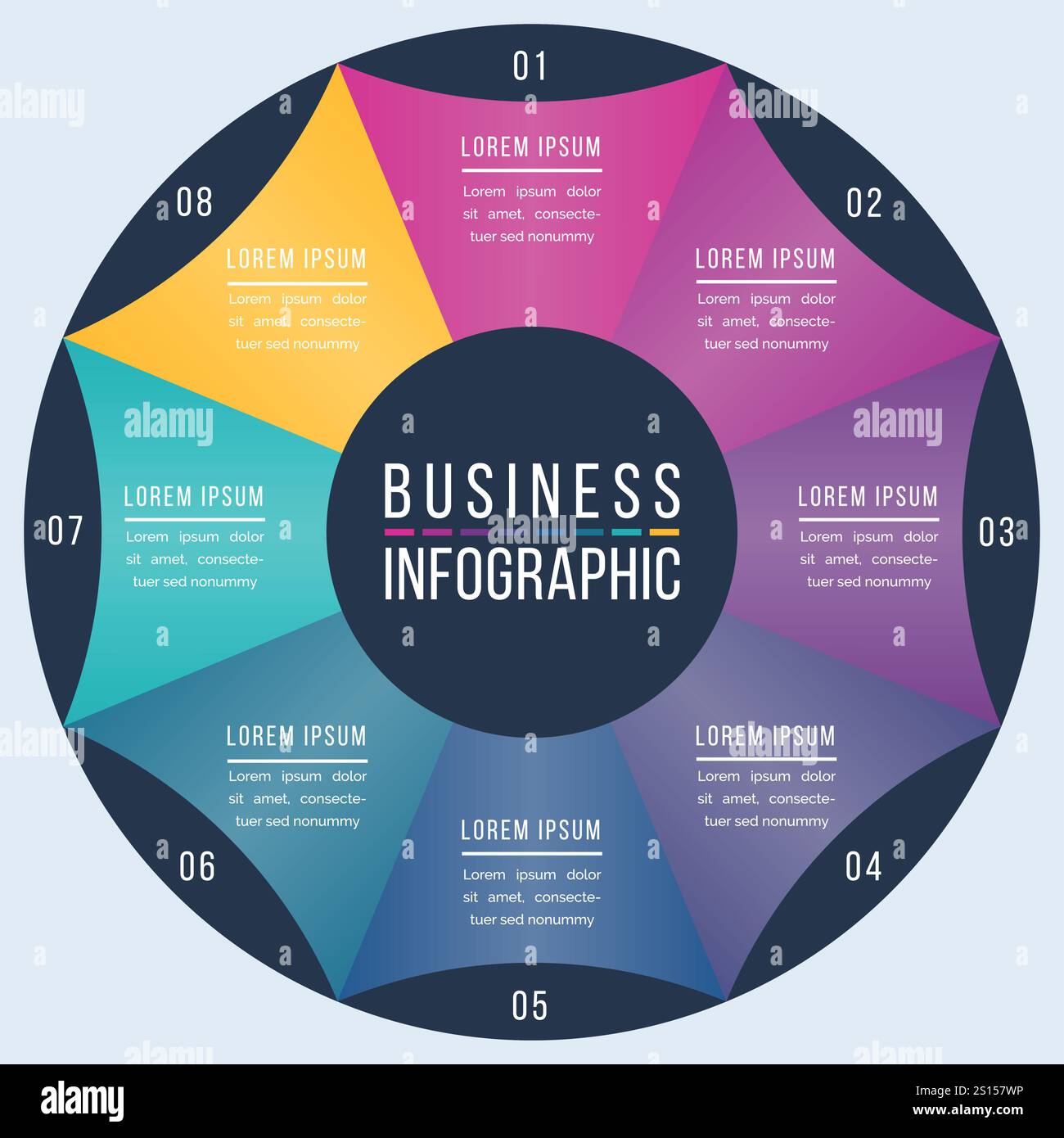 Circle Infographic design 8 opzioni modello di informazioni aziendali Illustrazione Vettoriale