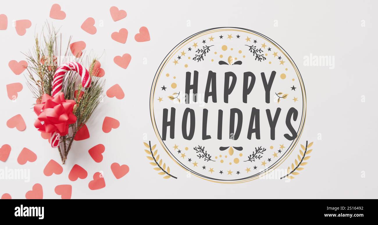 Immagine del testo dei saluti di natale sulle decorazioni di natale Foto Stock