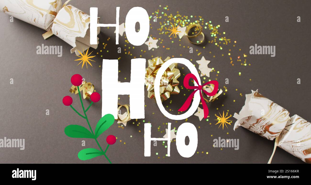 Immagine del testo dei saluti di natale sulle decorazioni di natale Foto Stock