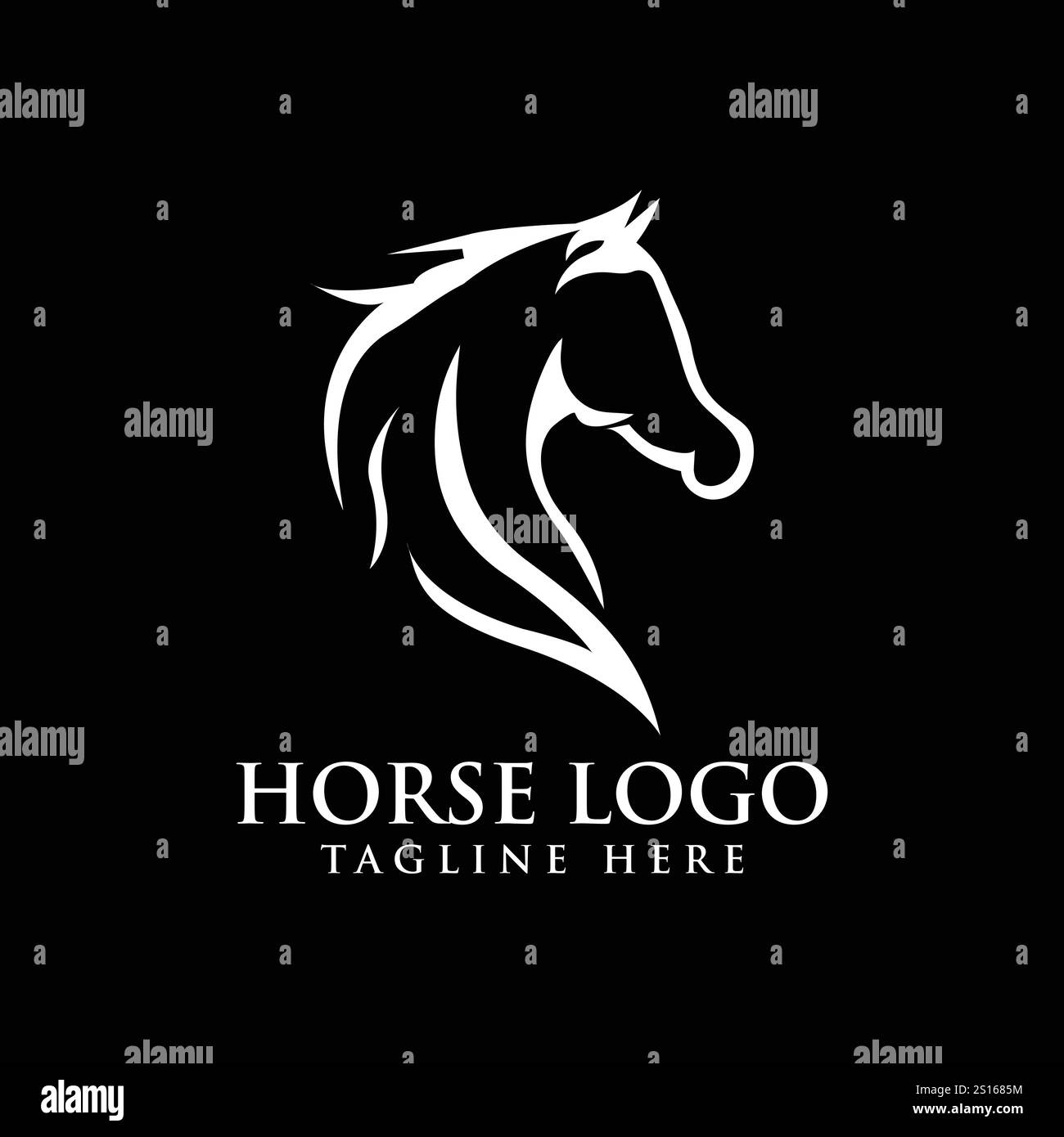 Silhouette a cavallo elegante modello di design con logo Symbol Vector Illustrazione Vettoriale