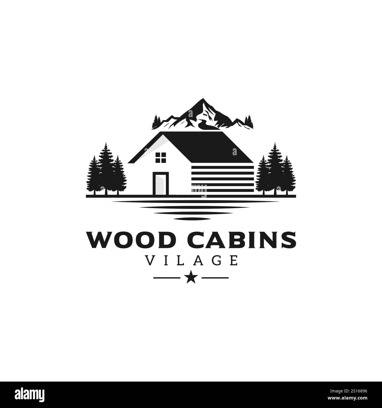 Emblema della cabina vintage Mountain modello vettoriale con logo Illustrazione Vettoriale