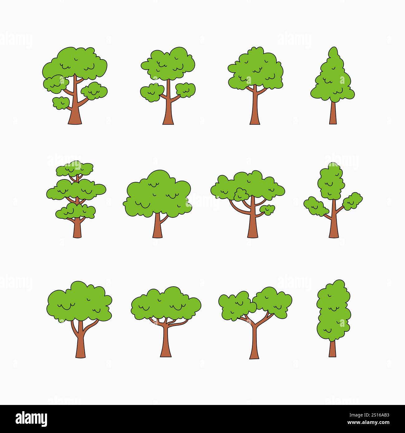 semplice collezione di alberi disegnati a mano Illustrazione Vettoriale