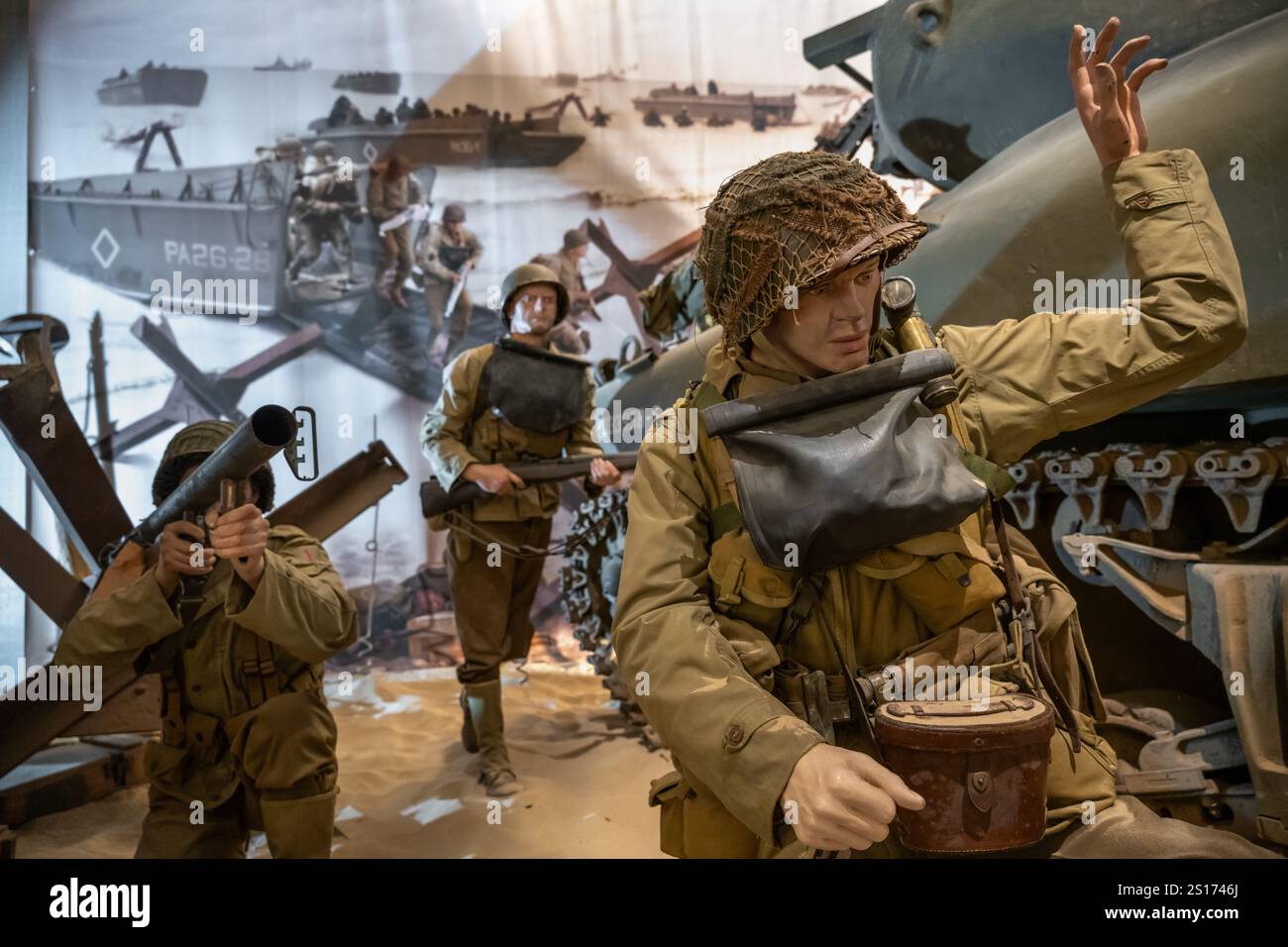 Sbarco sulla spiaggia di Omaha, Museo Overlord, Colleville, Normandia, Francia Foto Stock