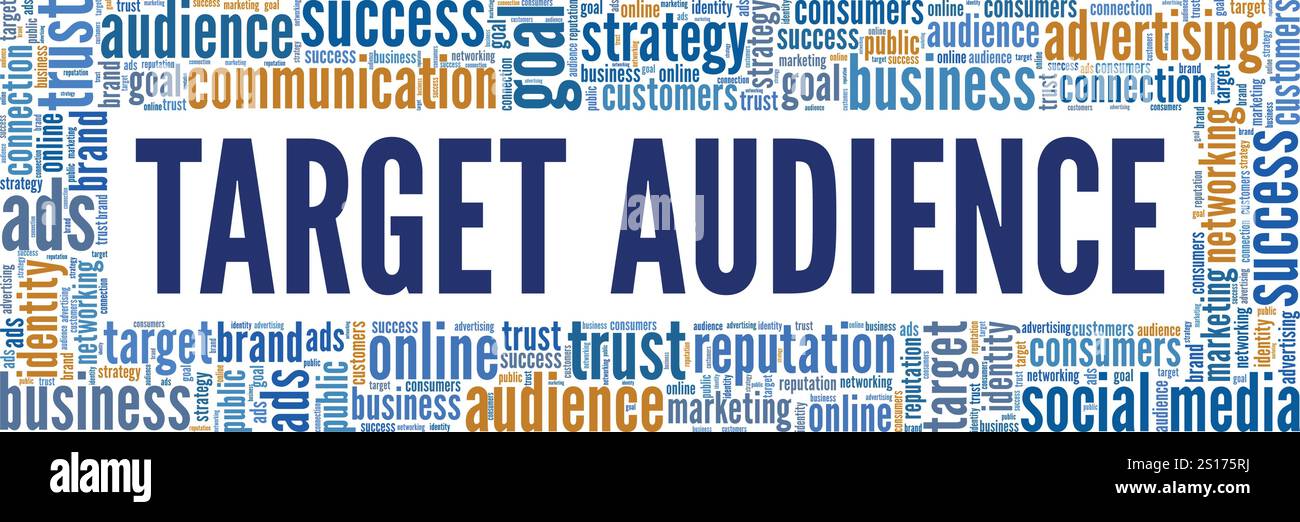 Progettazione concettuale cloud Word del pubblico di destinazione isolata su sfondo bianco. Illustrazione Vettoriale