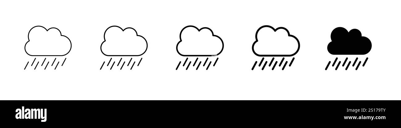 Imposta 5 icone piovose 1 vettoriale non espanso 1 silhouette, icona nuvola grandine in bianco e nero, con stili pieni e solidi Illustrazione Vettoriale