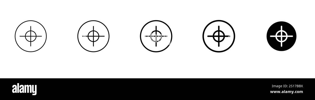 Set di 5 icone di precisione - 1 silhouette - 1 vettore non espanso - icona di precisione Set target con mirini simbolo di precisione della messa a fuoco di precisione precisione precisione bullseyes Illustrazione Vettoriale