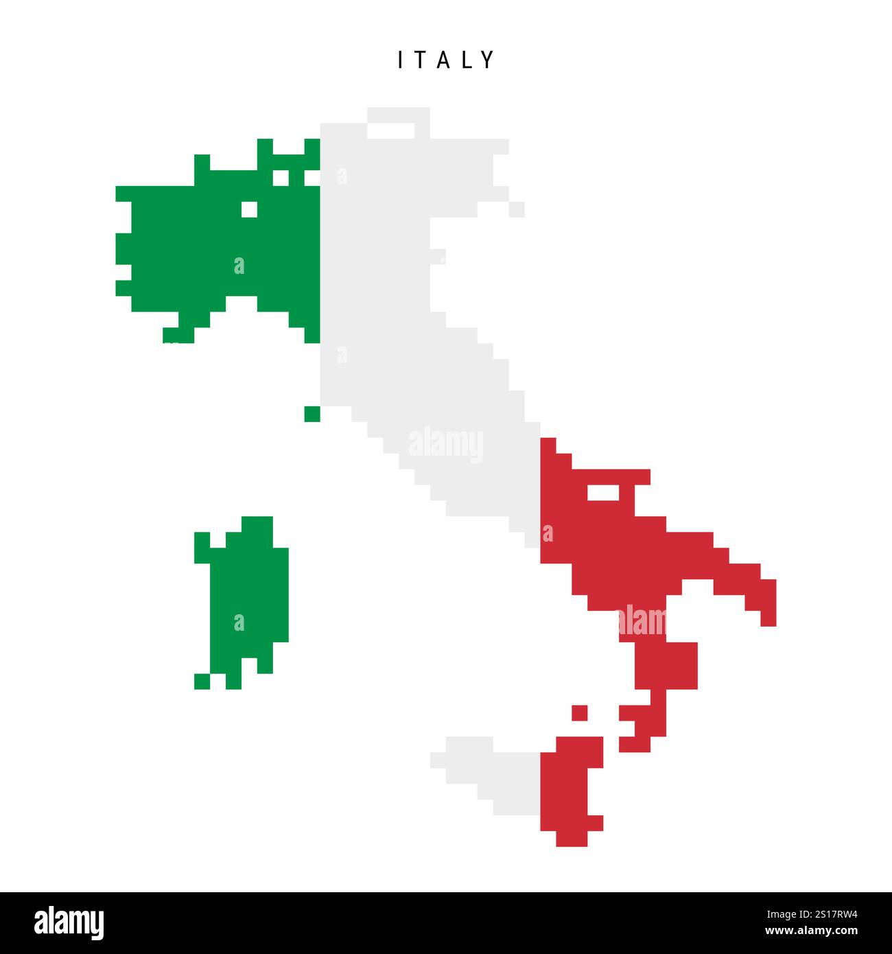 Icona mappa pixel flag Italia. Illustrazione vettoriale piatta isolata su bianco Illustrazione Vettoriale