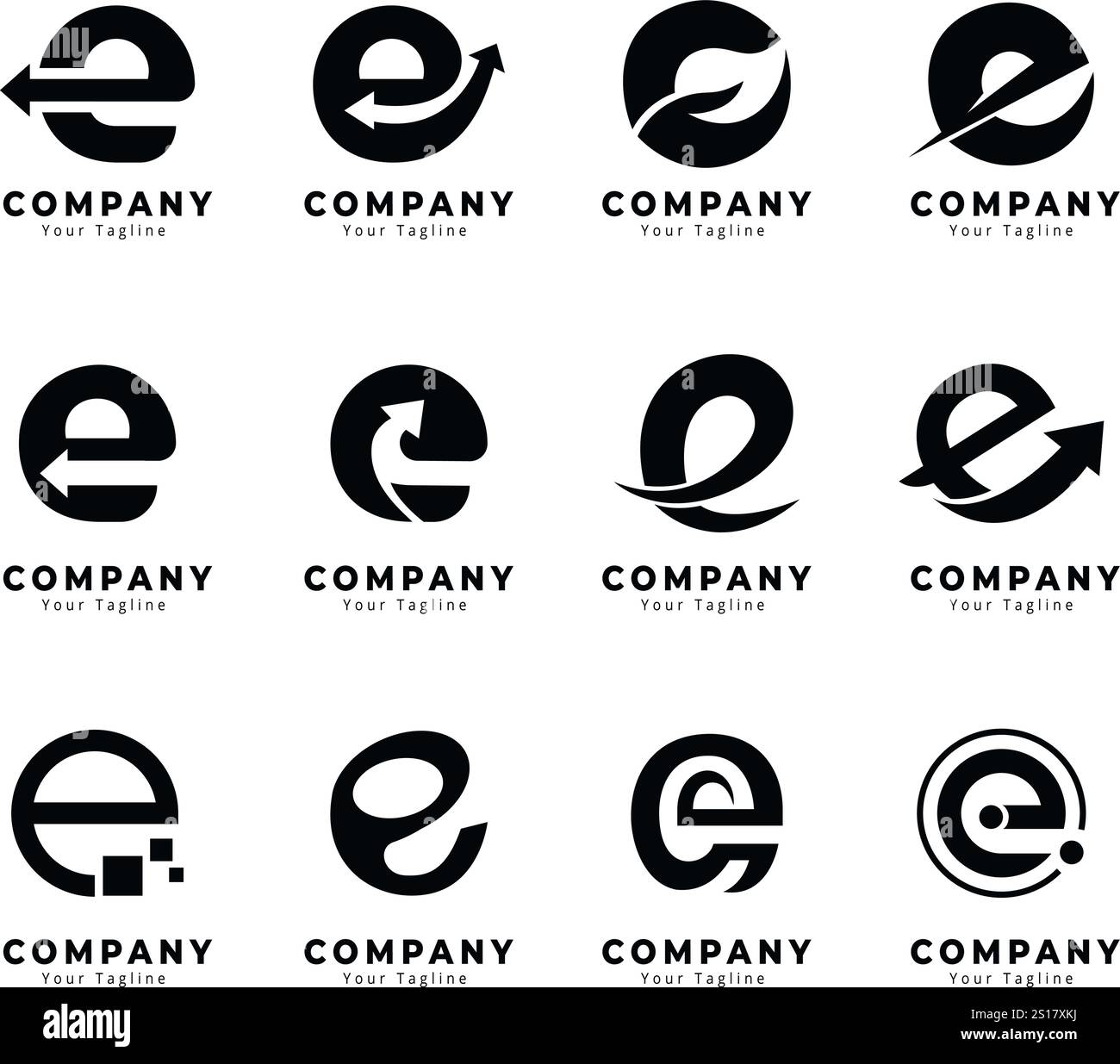 Logo e, Creative e Letter Creative Monogram Vector Sign, lettera e icona Cool and Timeless, lettera e icona Cool and Timeless, lettera con logo monogramma. Illustrazione Vettoriale