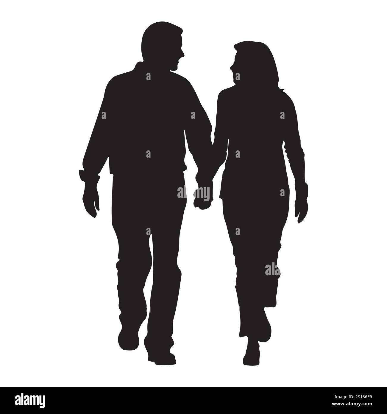 Una coppia amorevole si tiene per mano e cammina insieme. Suggerimenti per le relazioni e concetto di lealtà. Illustrazione sagomata Illustrazione Vettoriale