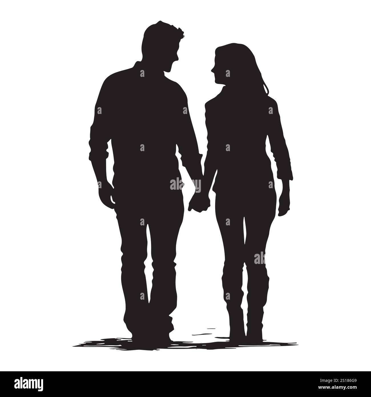 Una coppia amorevole si tiene per mano e cammina insieme. Suggerimenti per le relazioni e concetto di lealtà. Illustrazione sagomata Illustrazione Vettoriale