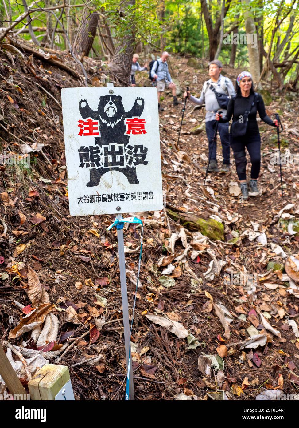 Segui il cartello segnaletico sul Michinoku Coastal Trail Foto Stock