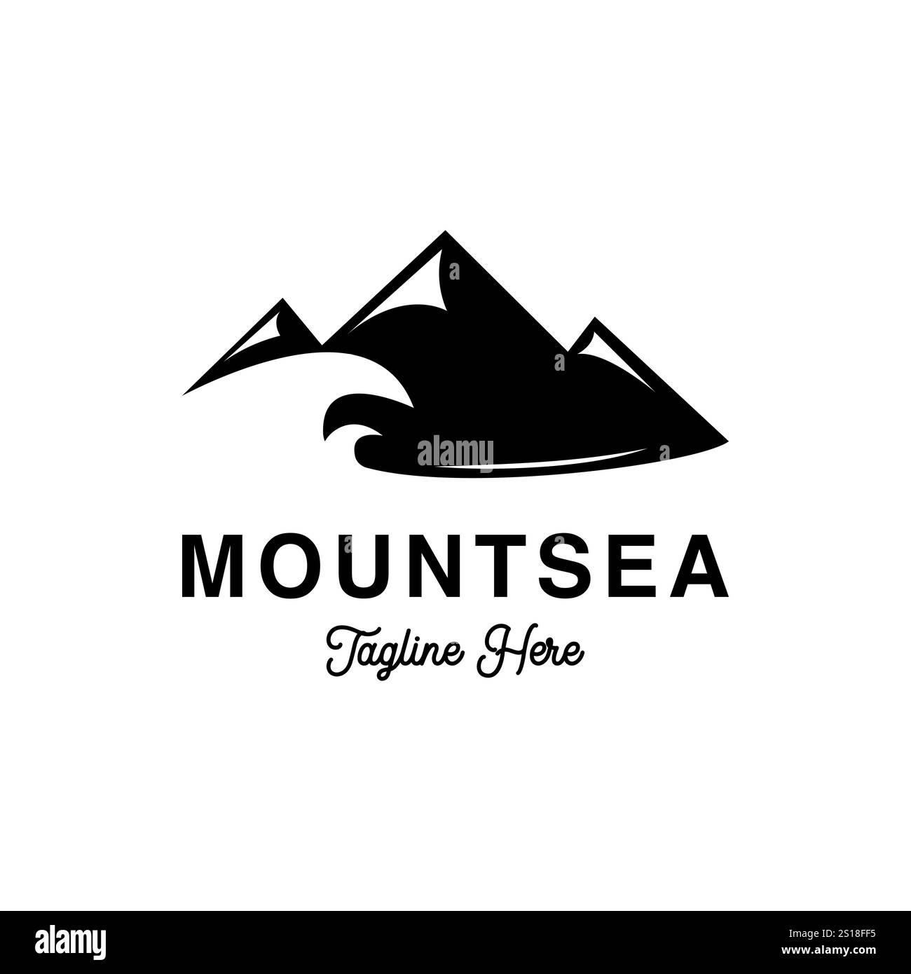 Logo Mountain con logo SEA WAVE. Illustrazione Vettoriale