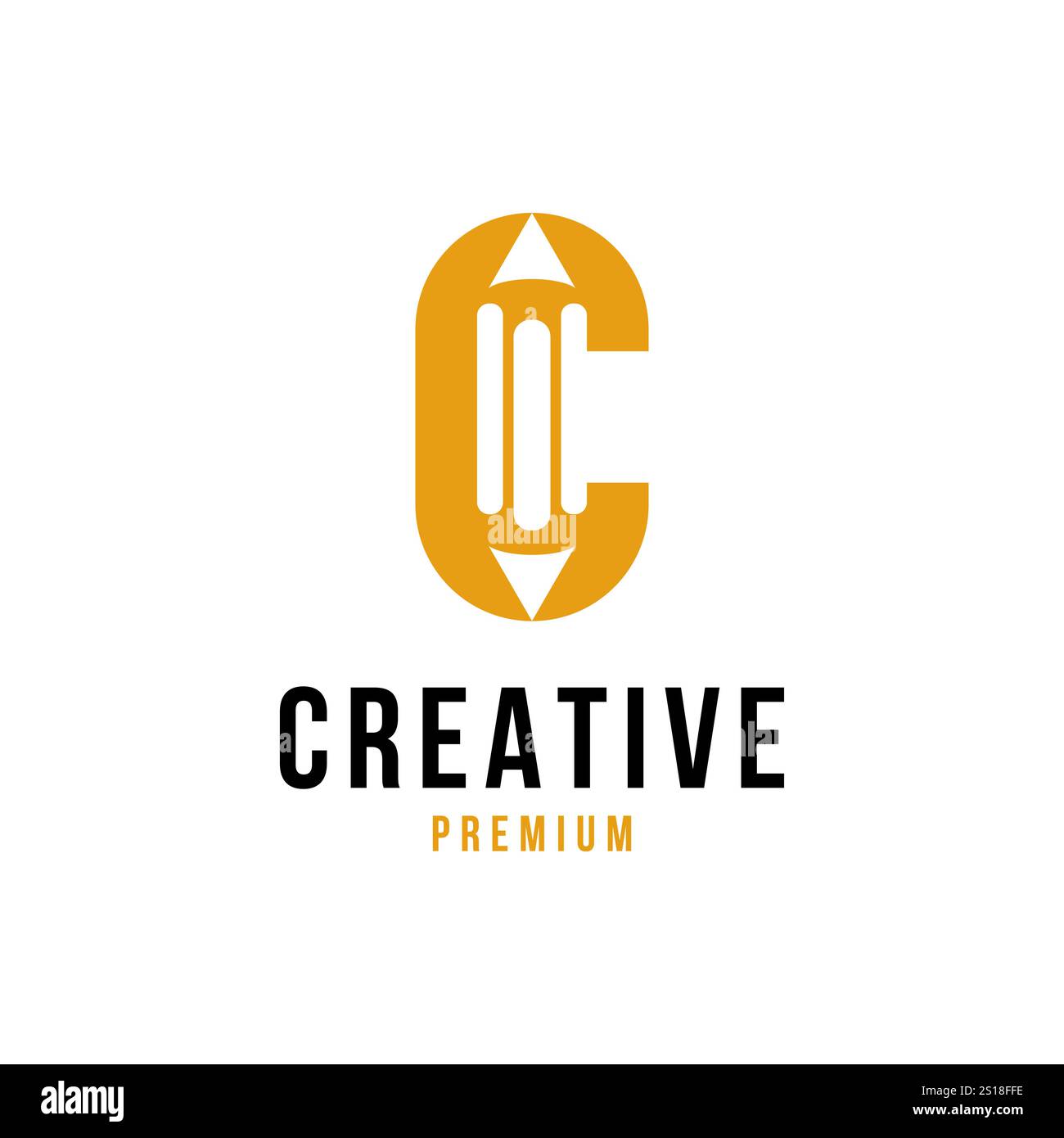 Lettera C del logo creativo come vettore dell'icona a matita Illustrazione Vettoriale