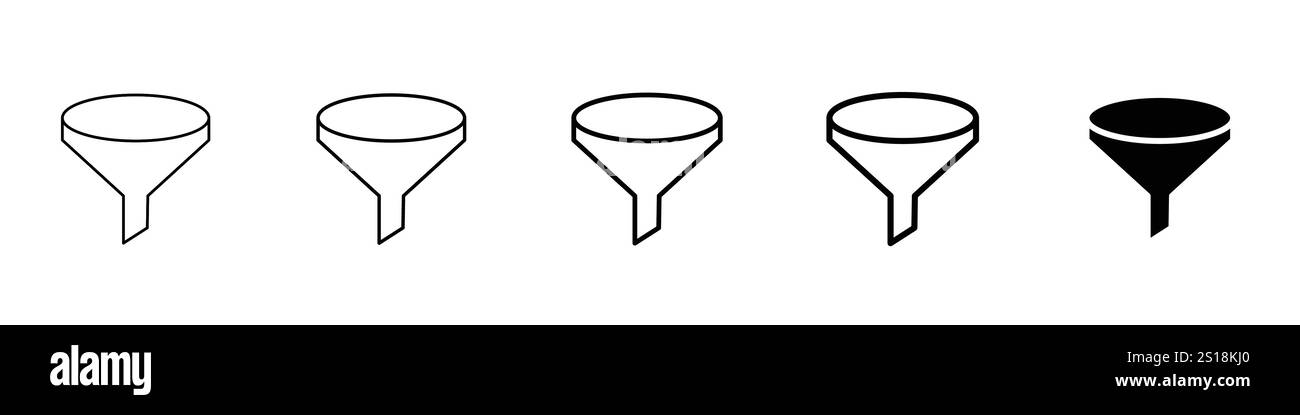 Impostare 5 icone del filtro 1 vettore non espanso 1 silhouette, icona filtro, simbolo imbuto, icone di ordinamento, segno di ordinamento crescente e decrescente, icona del pulsante filtro Illustrazione Vettoriale