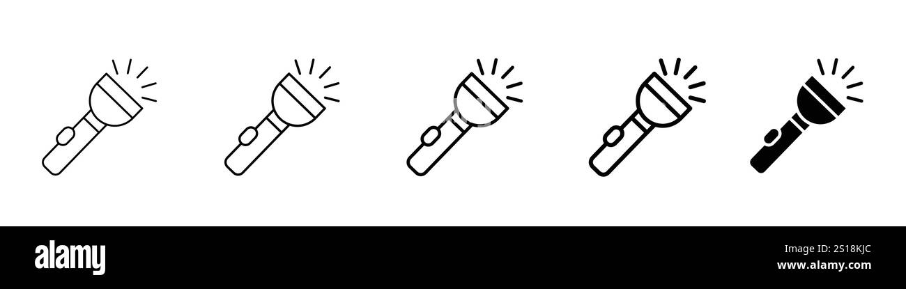 Imposta 5 icone di torcia 1 vettore non espanso 1 silhouette, torcia, riflettore pieno, luce flash e simbolo simbolo dell'icona vettoriale Illustrazione Vettoriale