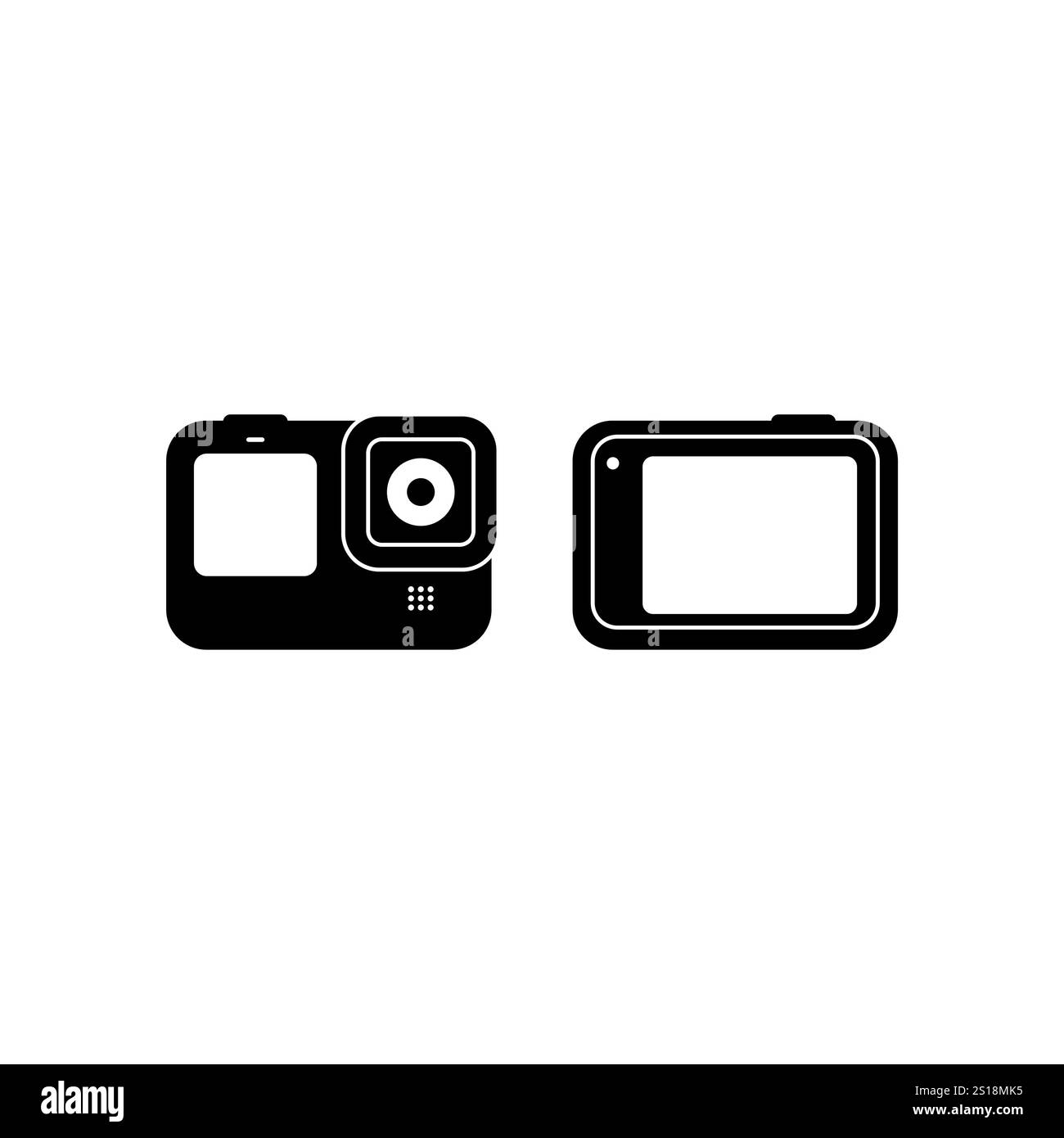 Icona Vector anteriore e posteriore della Action camera. GoPro Hero Icon colore bianco e nero Illustrazione Vettoriale