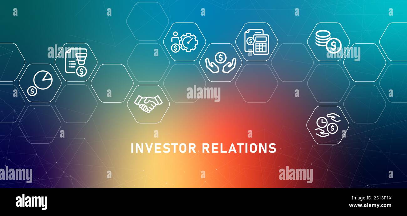 Investor relations Gradient header corporate partnership dati finanziari aziendali e relazioni con le parti interessate per gli investimenti Illustrazione Vettoriale