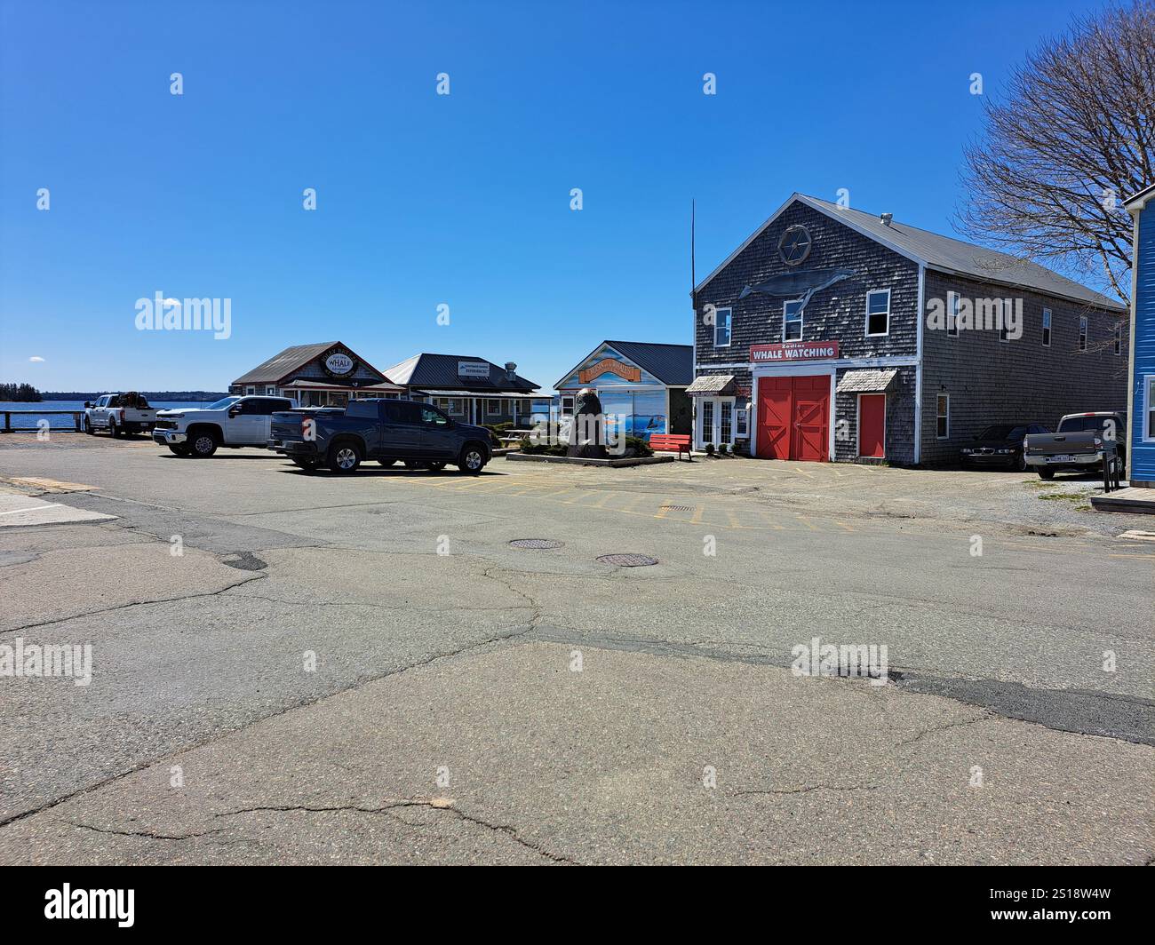 Tour operator che offrono escursioni di avvistamento delle balene presso il molo nel centro di St. Andrews, New Brunswick, Canada Foto Stock