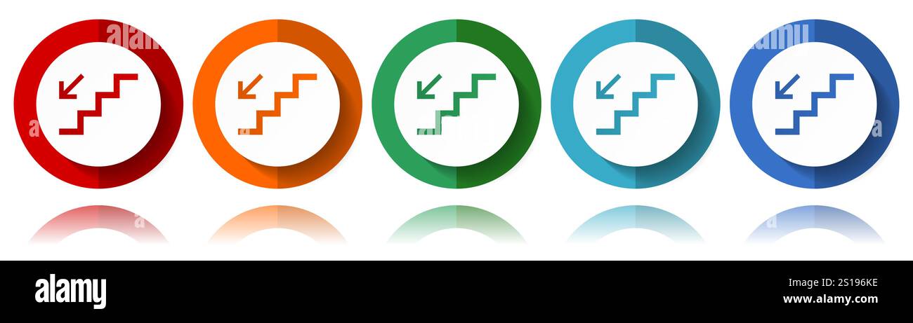 Icone vettoriali per scale, set di icone piatte per il design del logo, webdesign e applicazioni mobili, collezione di pulsanti Web colorati in eps 10 Illustrazione Vettoriale