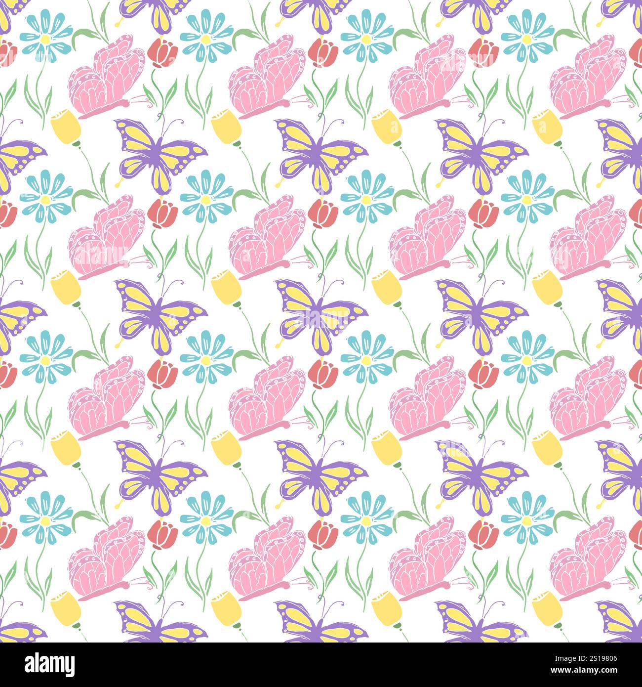 Modello a farfalla senza cuciture. Sfondo a farfalla disegnato Foto Stock