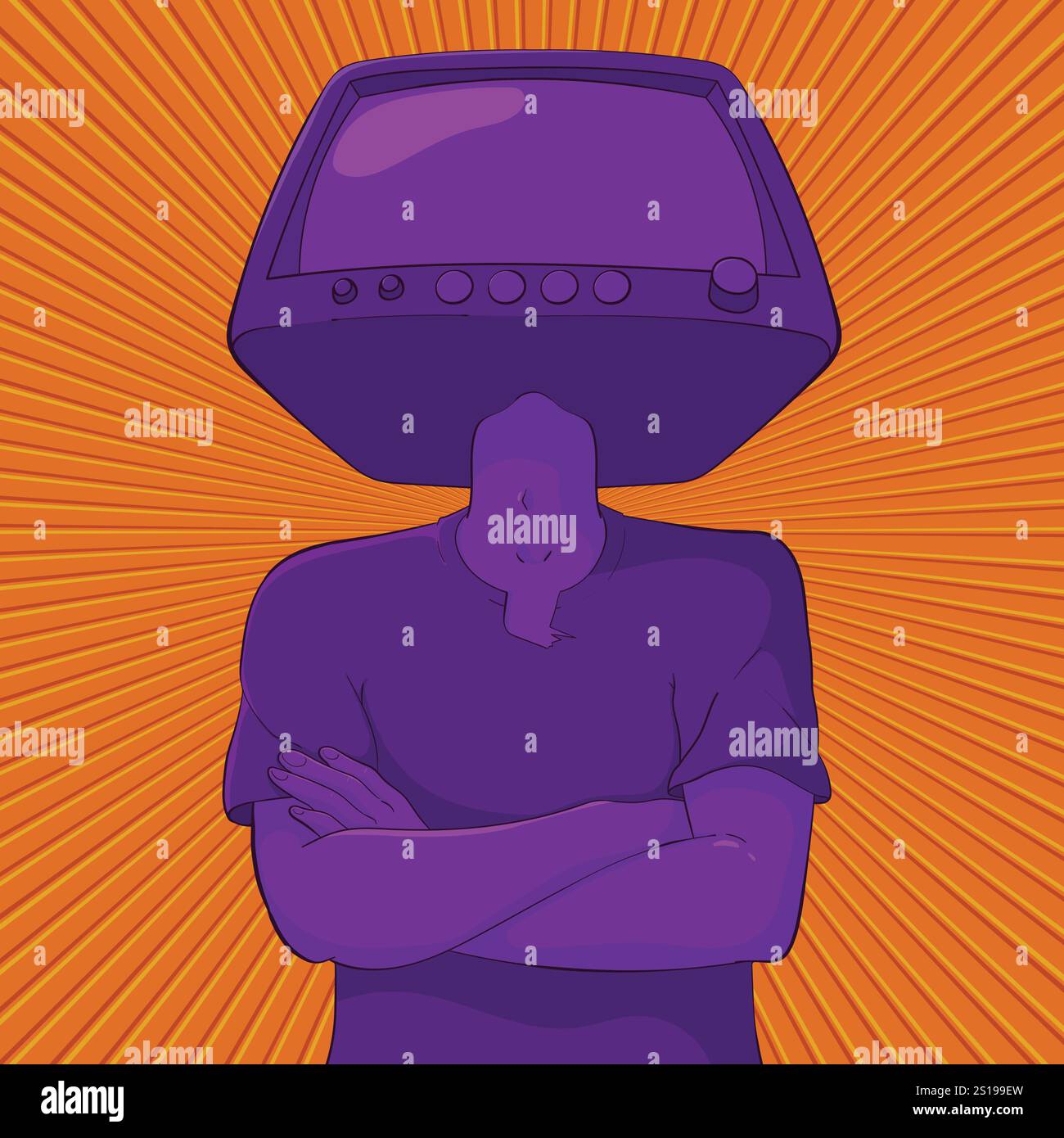 Vettore di illustrazione uomo testa TV astratta. Un uomo con la TV al posto dell'illustrazione del cartone animato Head Concept Illustrazione Vettoriale
