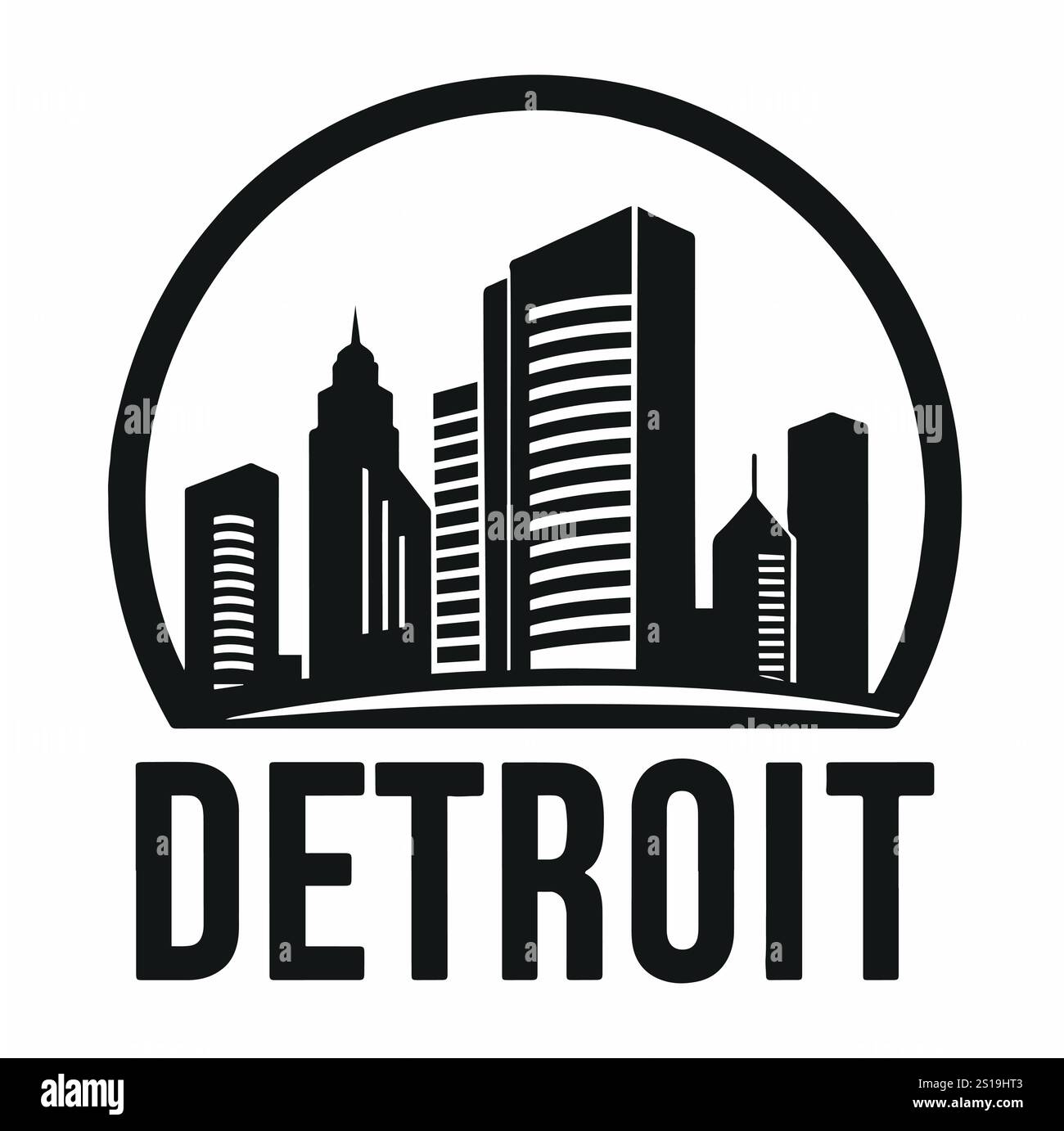 Emblema circolare di Detroit con il Renaissance Center Illustrazione Vettoriale