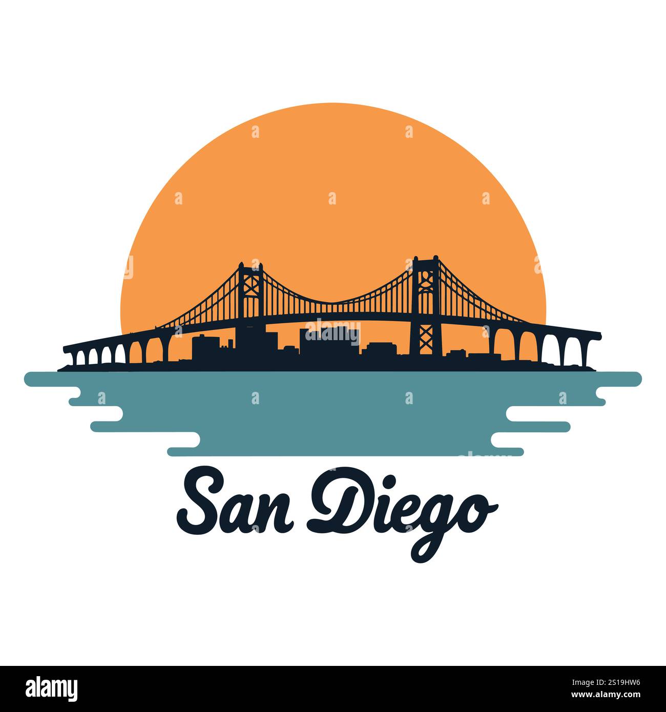 Ponte Coronado con skyline di San Diego Illustrazione Vettoriale Ponte Coronado con skyline di San Diego Illustrazione Vettoriale