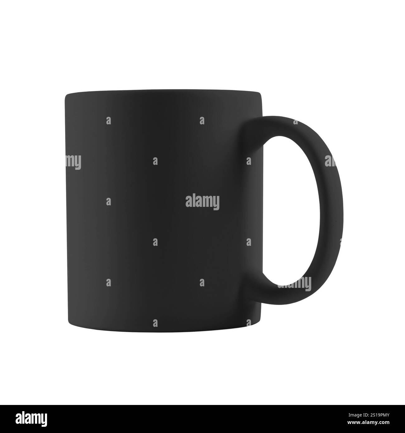 Tazza nera vuota isolata su bianco. Mockup per il design Foto Stock