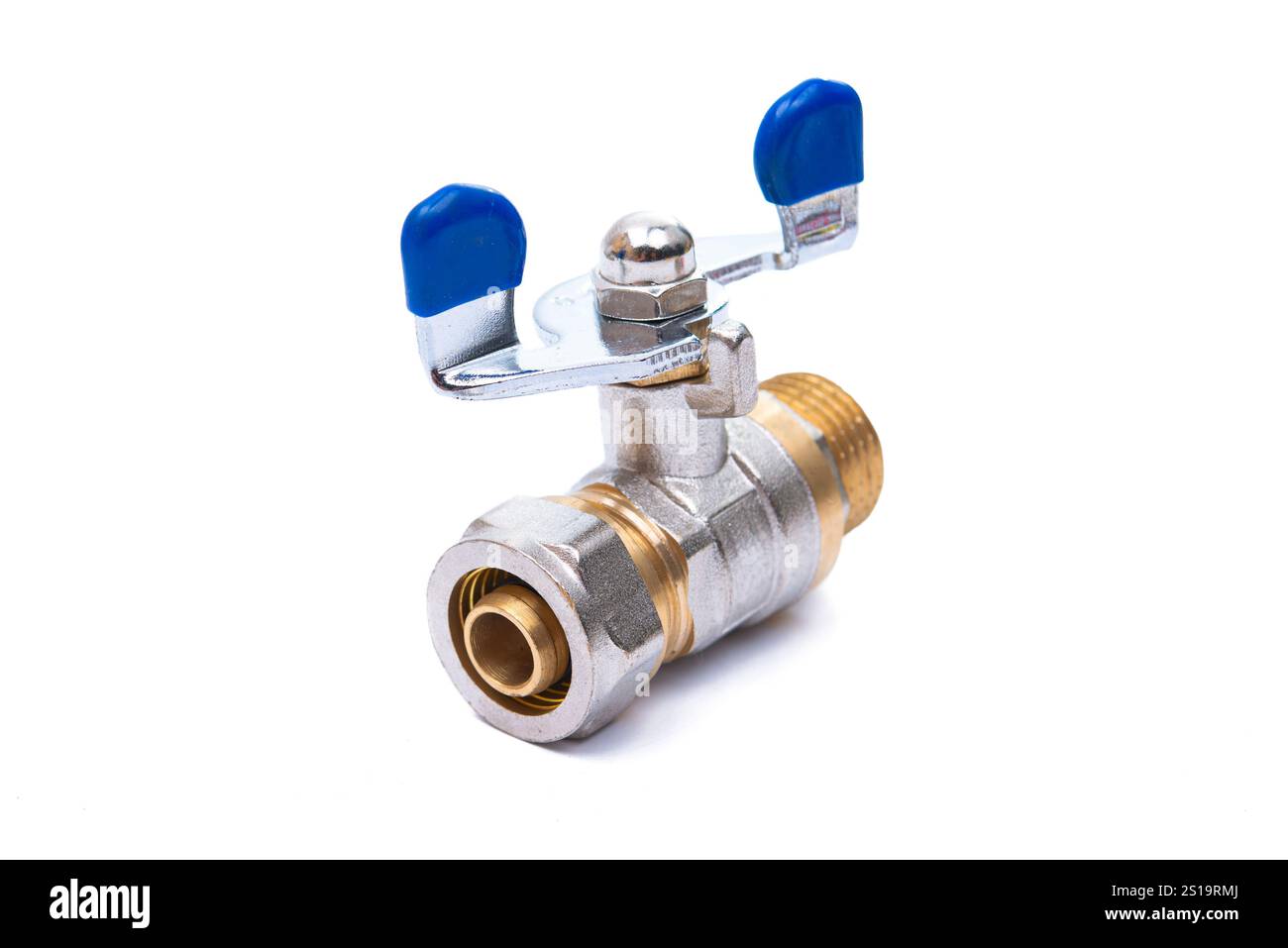 rubinetti di collegamento dell'acqua isolati su sfondo bianco Foto Stock