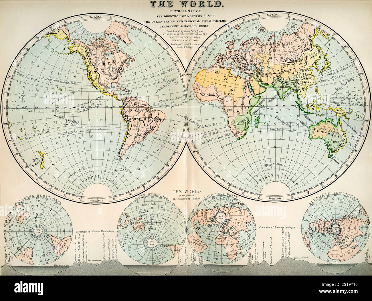 mappa del mondo del xix secolo. Da The National Encyclopedia: A Dictionary of Universal Knowledge, pubblicato nel 1890 Foto Stock